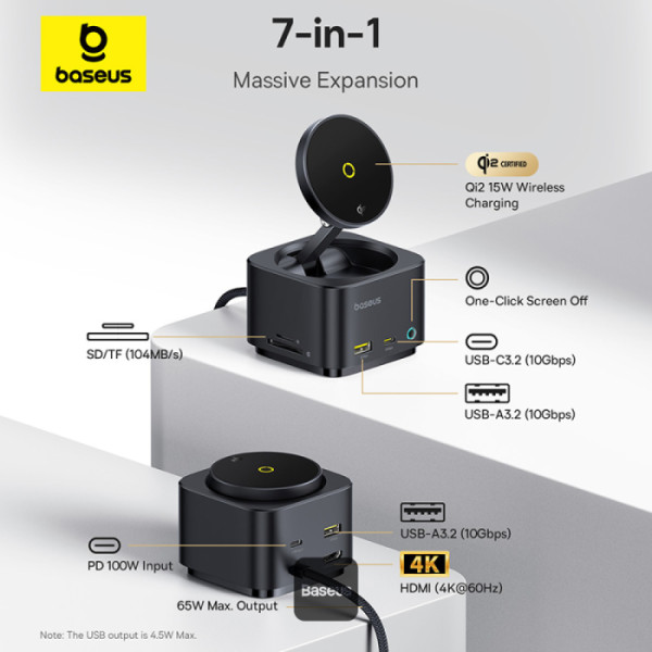 Baseus MagPro Series II 7-in-1 USB-C Hub with 15W Qi2 Wireless Charger