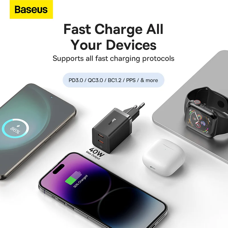 Baseus GaN5 Pro Fast Charger C+C 40W EU Black-CCGP180101