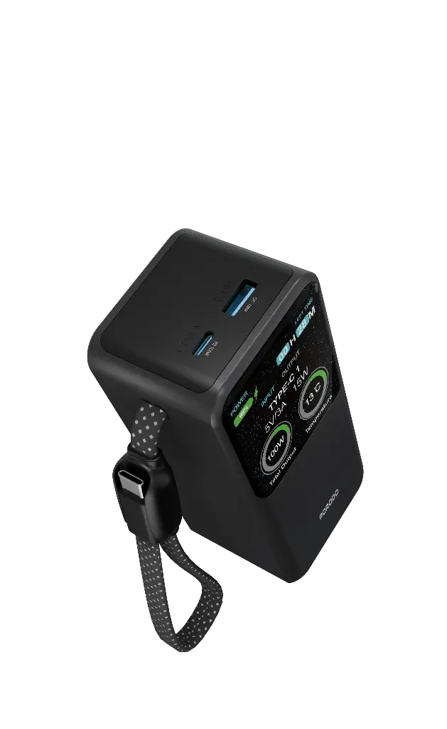 Porodo POLO II 20000mAh POWER BANK Built-in USB-C Cables - Black