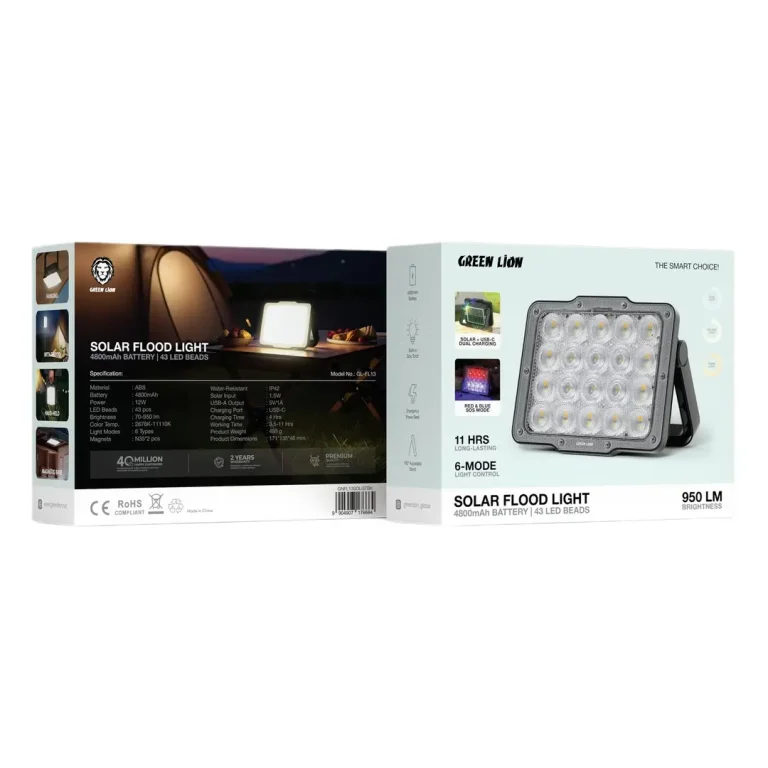 چراغ خورشیدی گرین لاین مدل Green Lion Solar Flood Light 4800mAh 43 LED Black 2